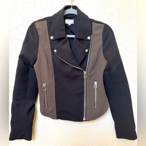 Aritzia Wilfred Montesson Moto Jacket Black Olive Green Zip Pockets Size 2 Two